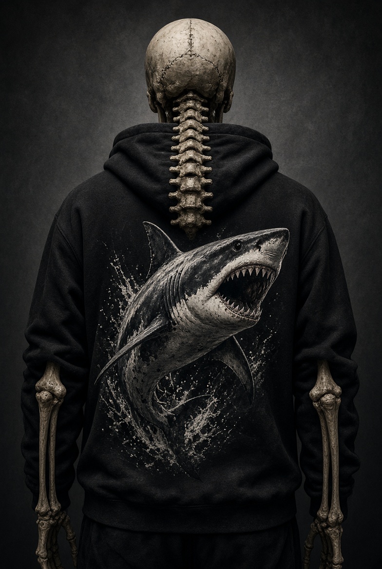 Skeleton shark hoodie design